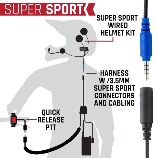 Rugged Radios SUPER SPORT Kit with Radio, Helmet Kit, Harness, and Handlebar Push-To-Talk