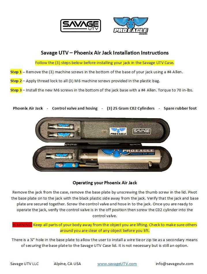 Savage UTV Phoenix Air Jack CASE ONLY