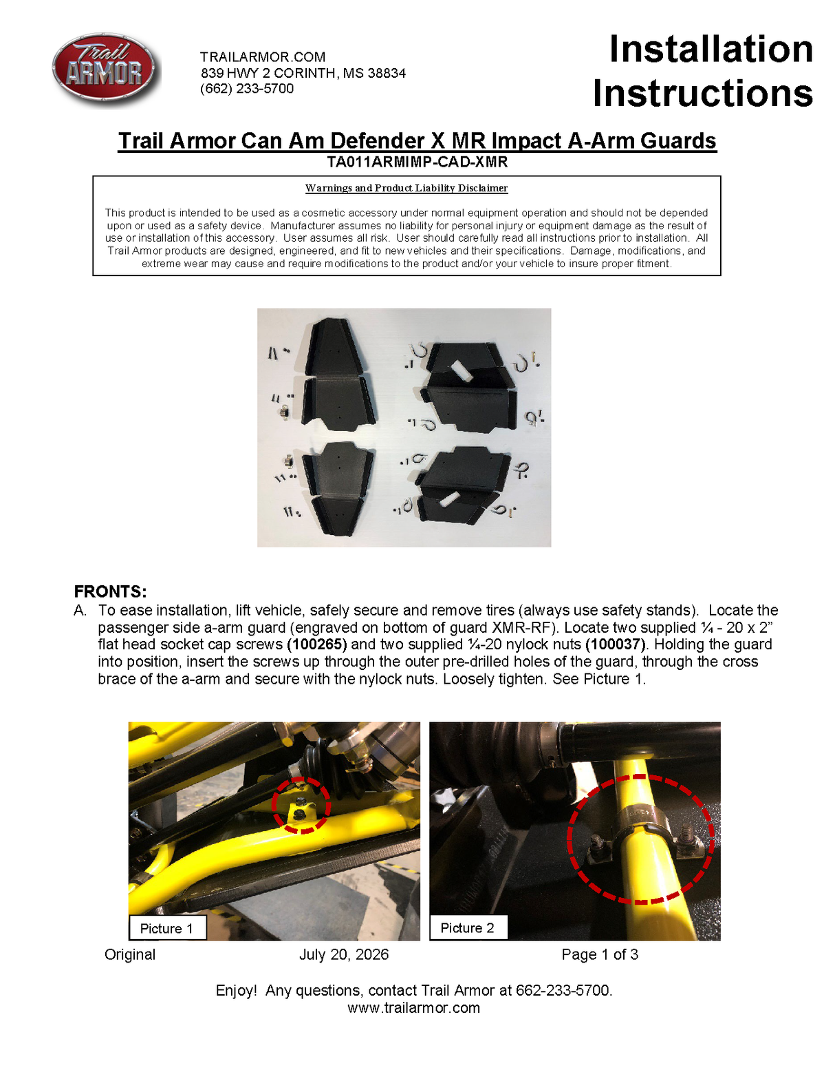 Trail Armor '18-'21 Can-Am Defender Max Factory Impact Arched A-Arm Guards