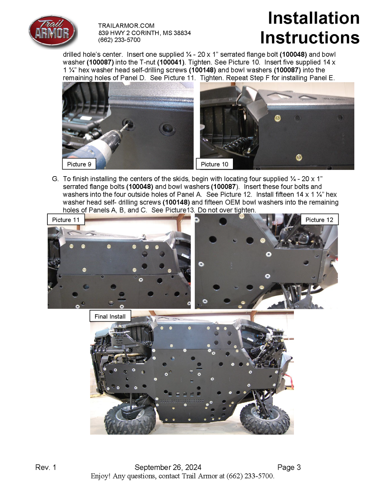 Trail Armor '15-'20 Can-Am Commander 800 Full Skids w/ Integrated Nerfs Slider
