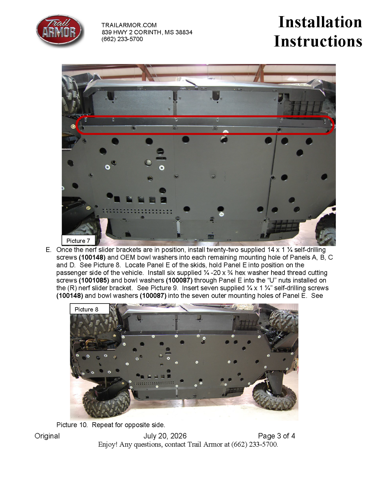 Trail Armor '14-'20 Can-Am Commander Max 1000 XT Full Skid Plate w/ Integrated Nerfs Slider