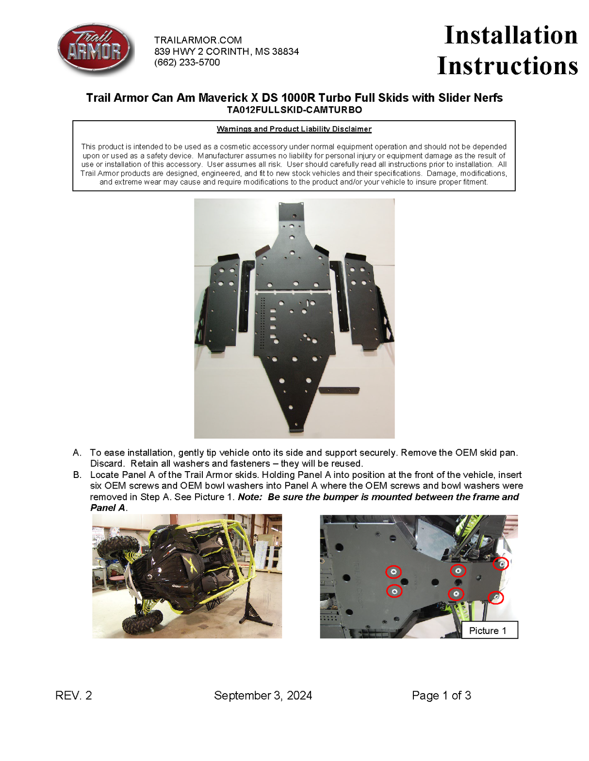 Trail Armor '15-'16 Can-Am Maverick X DS Turbo Full Skids w/ Nerfs Slider