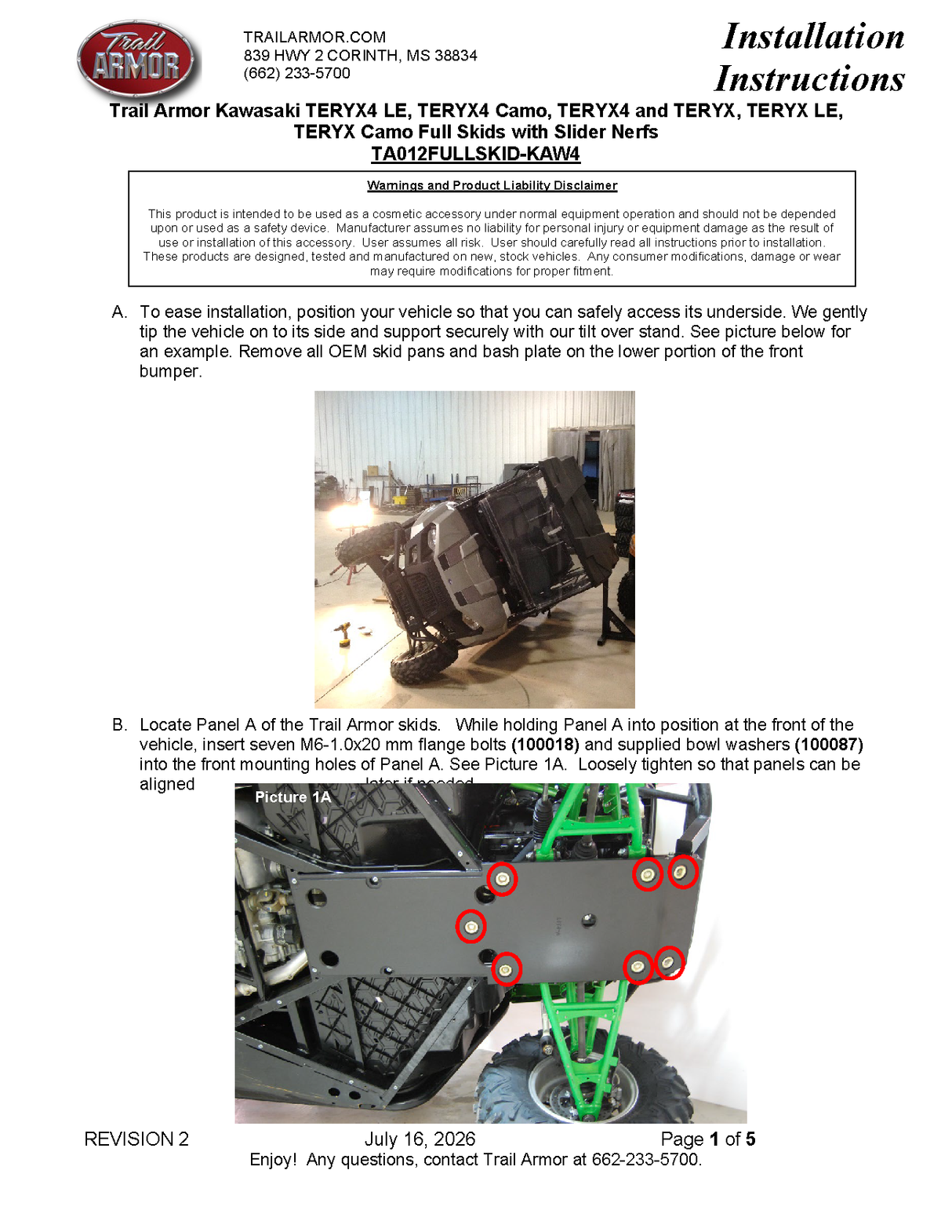 Trail Armor '12-'24 Kawasaki Teryx 4 Full Skid Plate w/ Nerfs Slider