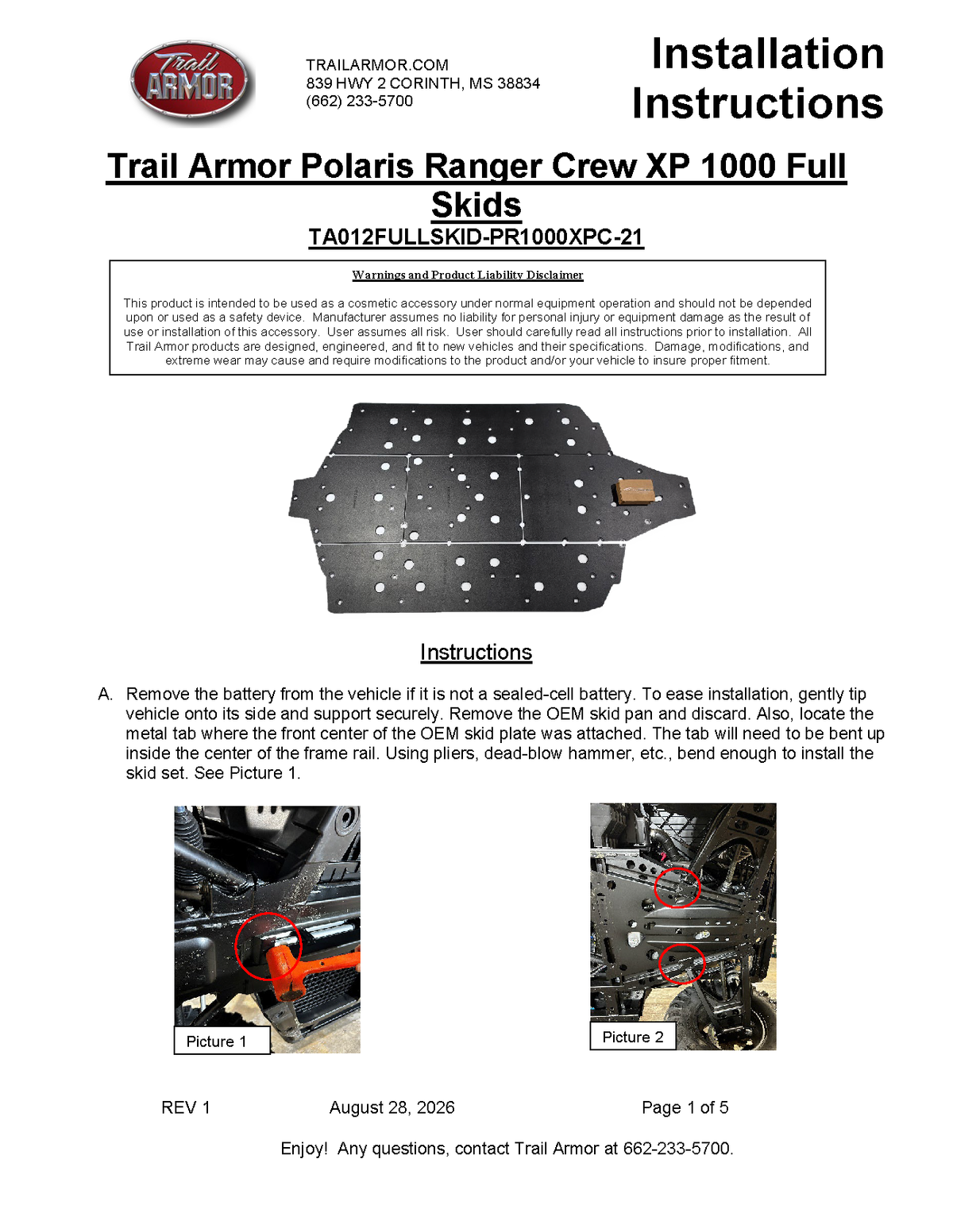 Trail Armor '21-'25 Polaris Ranger XP 1000 Crew Full Skid Plate