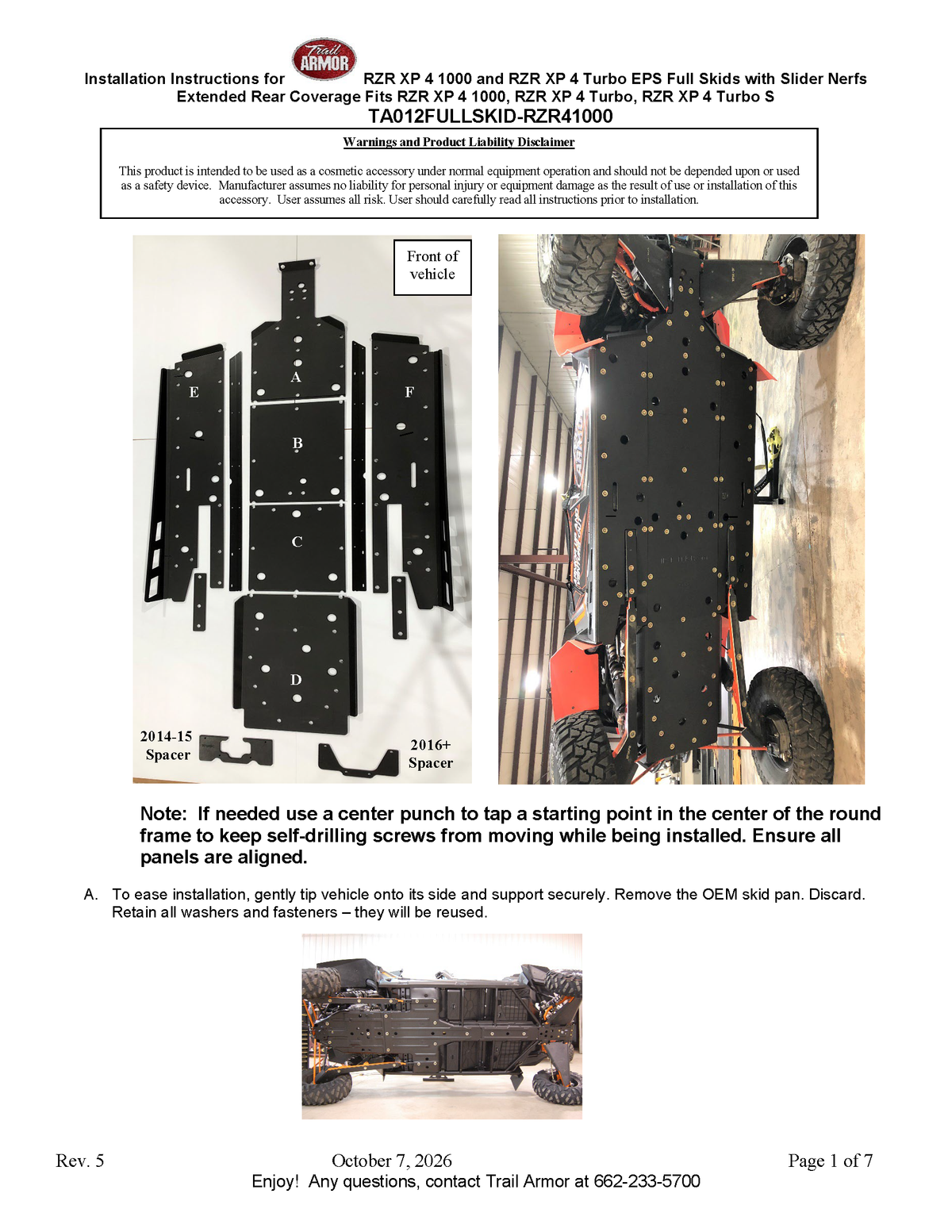 Trail Armor '14-'23 Polaris RZR 4 XP 1000 Full Skids with Slider Nerfs