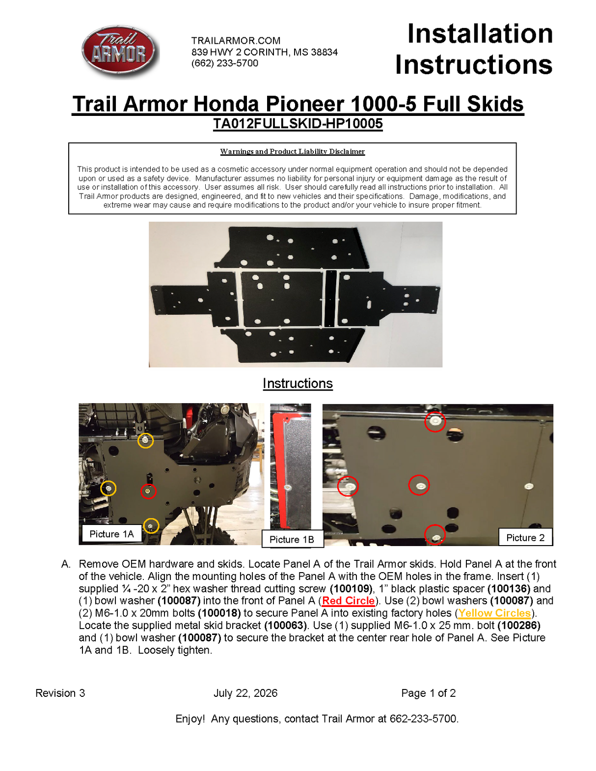 Trail Armor '16-'25 Honda Pioneer 1000/1000-5 Full Skids