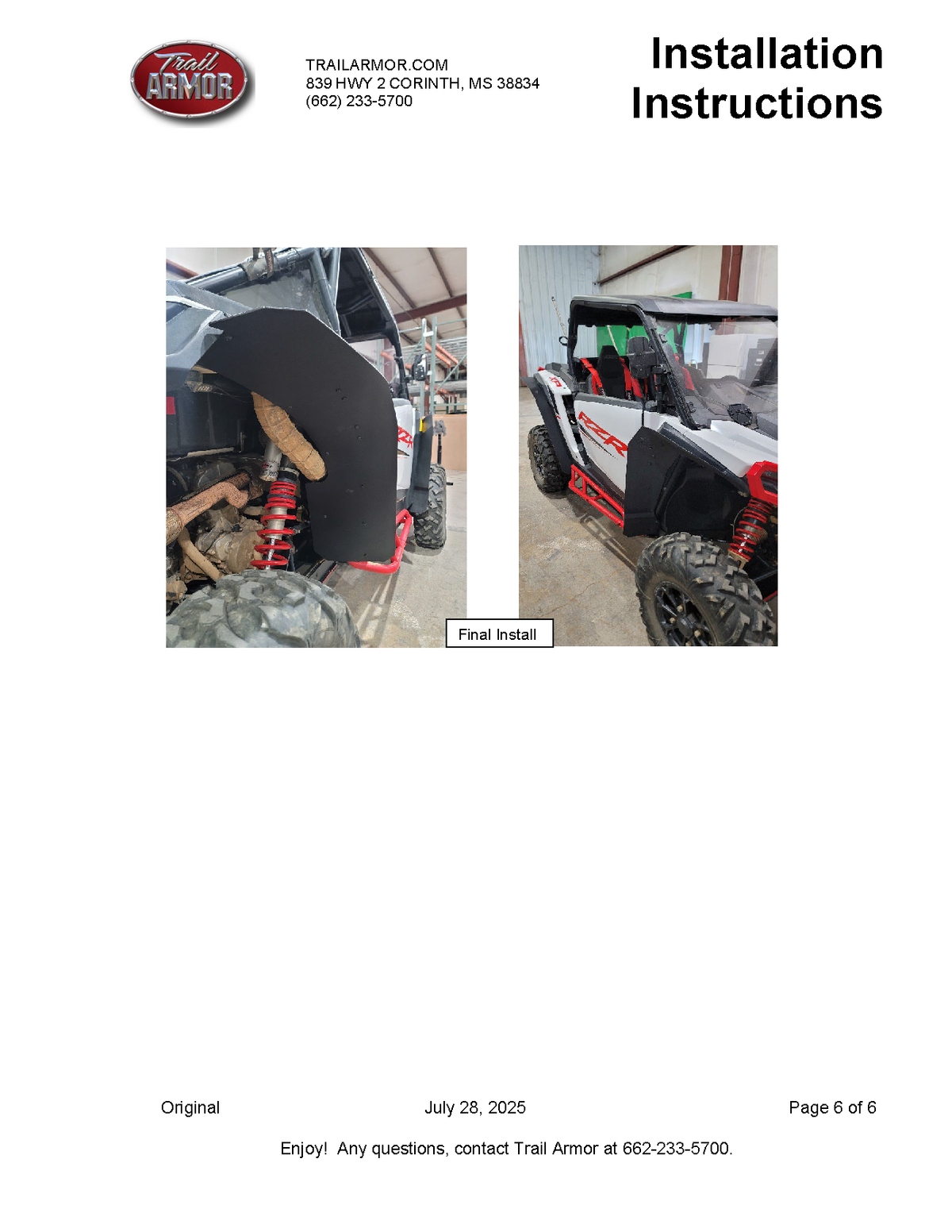 Trail Armor '24-'25 Polaris RZR XP 4 1000 Ultimate Mud Flap Fender Extensions