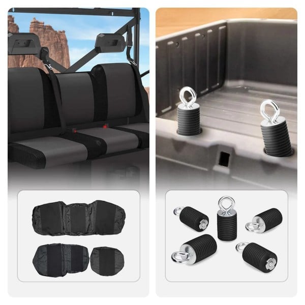 Kemimoto UTV Waterproof Seat Cover & 2" Tie Down Anchors - Polaris Ranger
