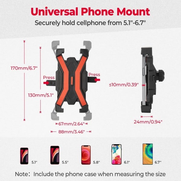Kemimoto Universal Roll Bar Phone Holder 360°Adjustable with Button Lock