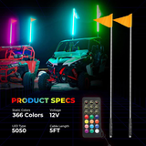 Kemimoto Whip Light Set, 2PCS 5FT Whip Light & 2PCS Flag mount & 12V Switch On-off