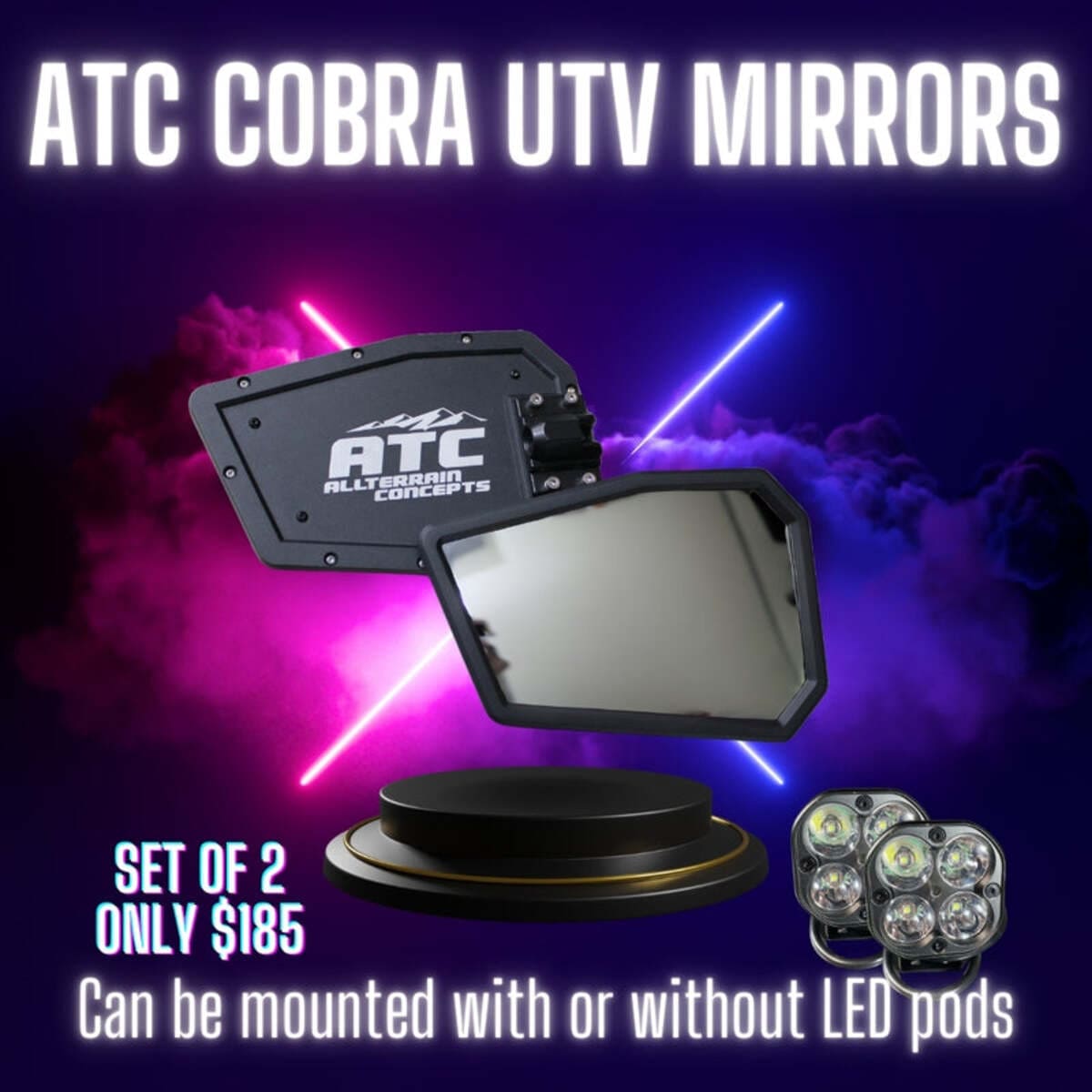 All Terrain Concepts UTV LED Light Pods Cobra Mirrors - Pair