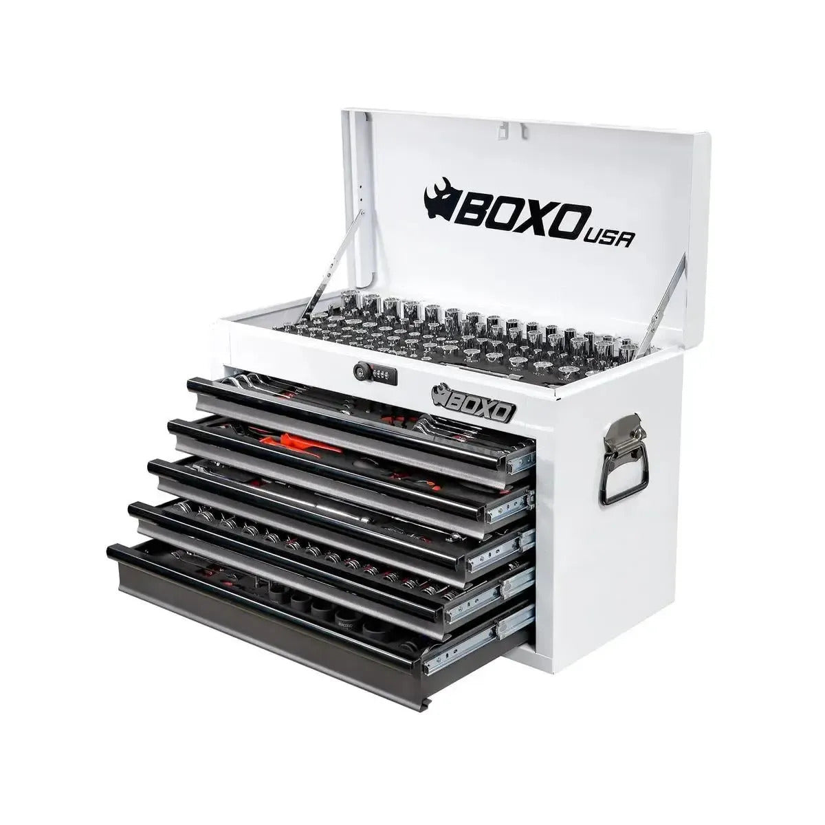 BoxoUSA Metric and SAE UTV Tool Set 258 Piece w/ 5 Drawer Hand Carry Tool Box Pro