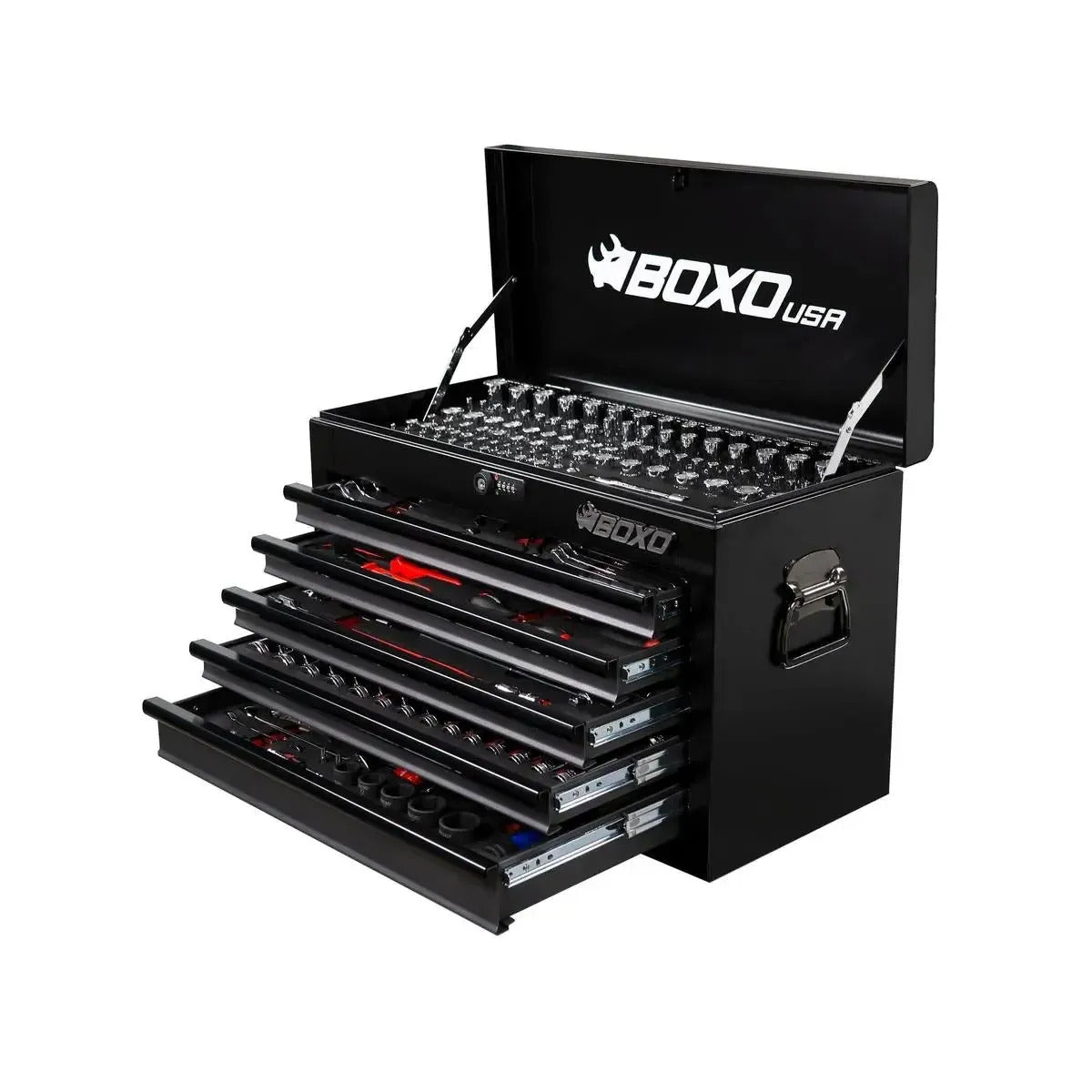 BoxoUSA Metric and SAE UTV Tool Set 258 Piece w/ 5 Drawer Hand Carry Tool Box Pro