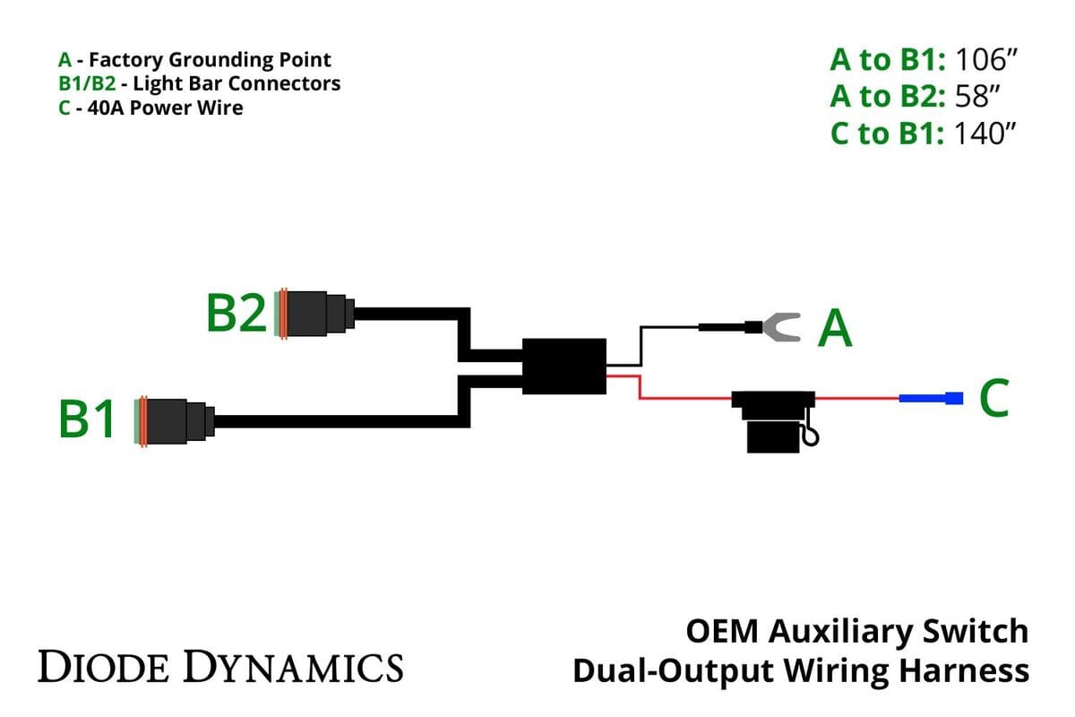 Diode Dynamics OEM Auxiliary Switch 2-Pin Dual Output Harness Wiring
