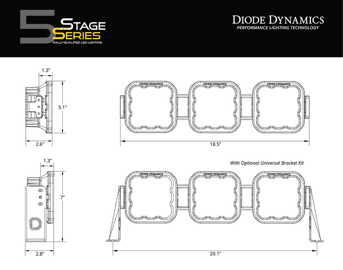 Diode Dynamics SS5 Cross Link 3-Pod LED Light Bar - One
