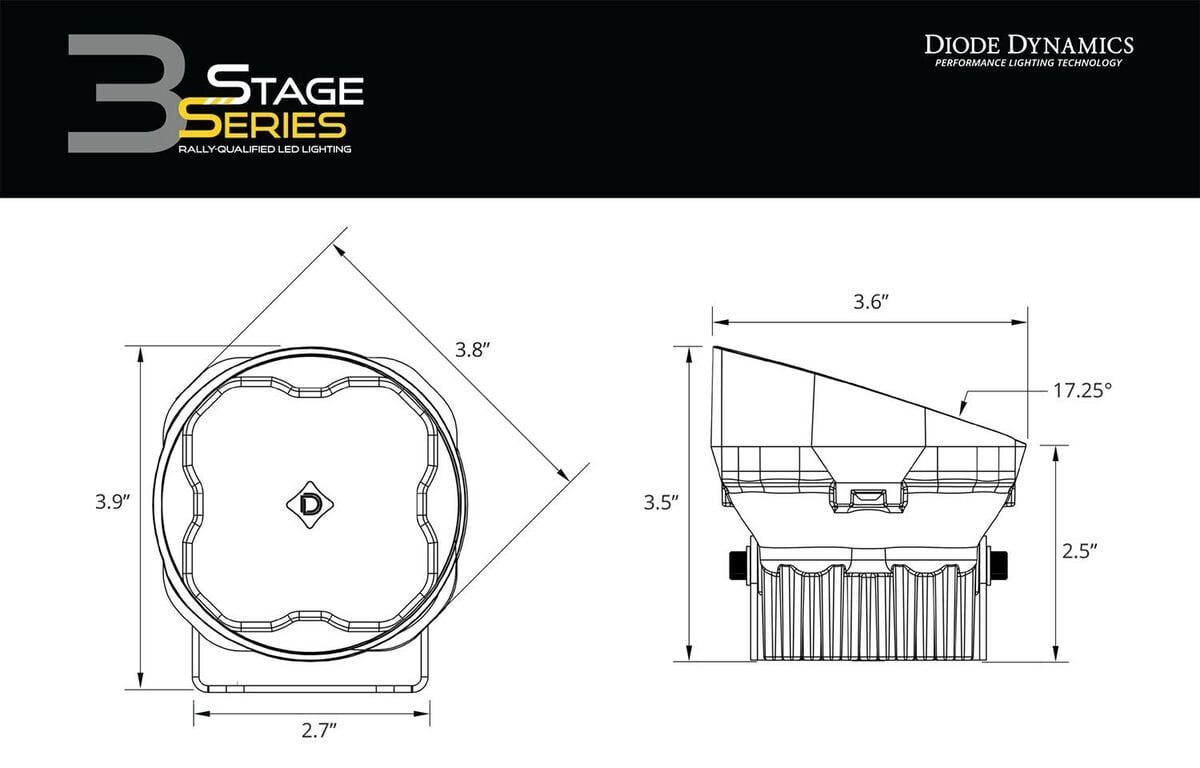 Diode Dynamics Stage Series 3” SAE Yellow Max Angled LED Pod - Pair