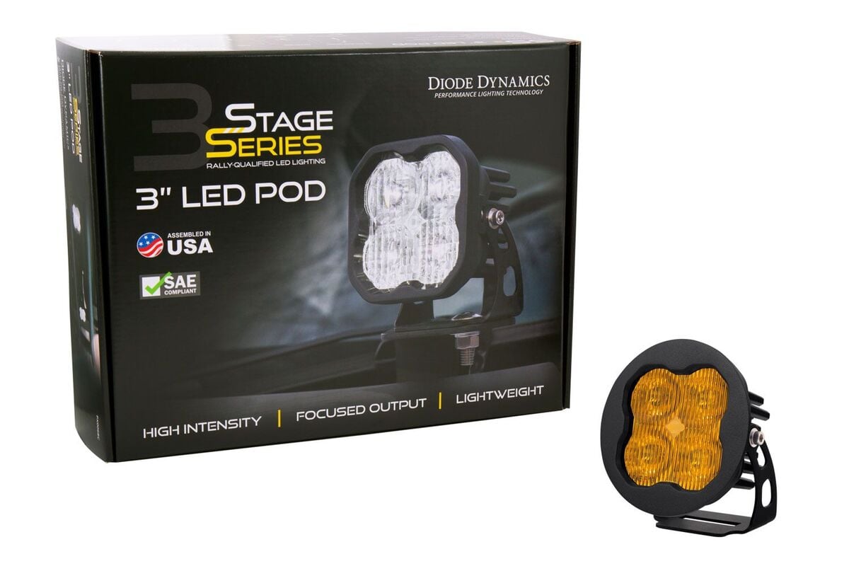 Diode Dynamics Stage Series 3” SAE Yellow Max Round LED Pod - One