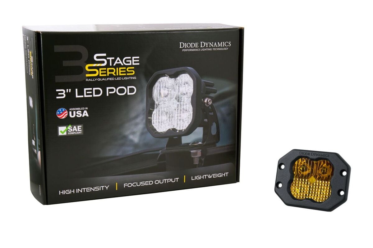 Diode Dynamics Stage Series 3” SAE Yellow Sport Flush Mount LED Pod - One
