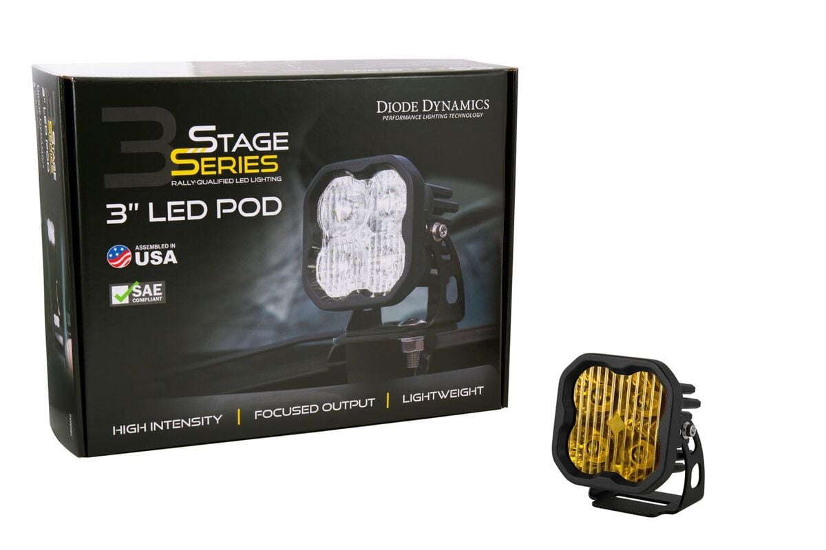 Diode Dynamics Stage Series 3” SAE Yellow Sport LED Pod - One