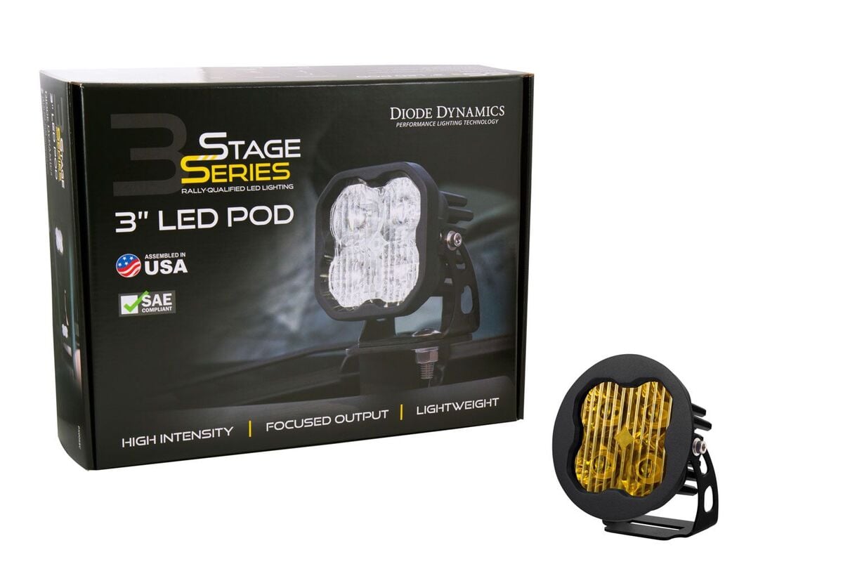 Diode Dynamics Stage Series 3” SAE Yellow Sport Round LED Pod - One