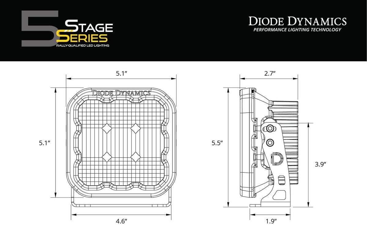 Diode Dynamics Stage Series 5” Yellow Sport LED Pod - Pair