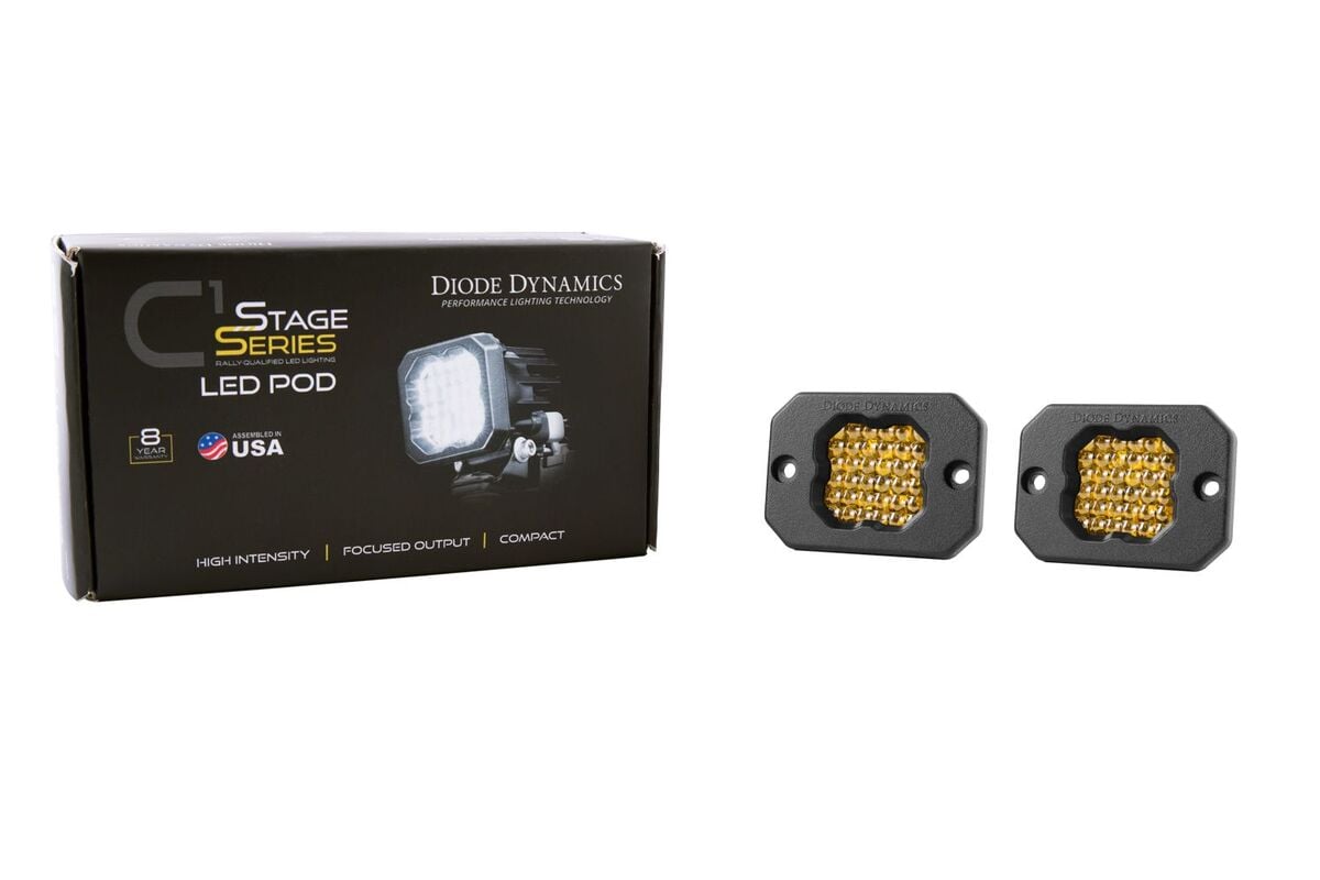 Diode Dynamics Stage Series C1 Yellow Pro Flush Mount LED Pod - Pair