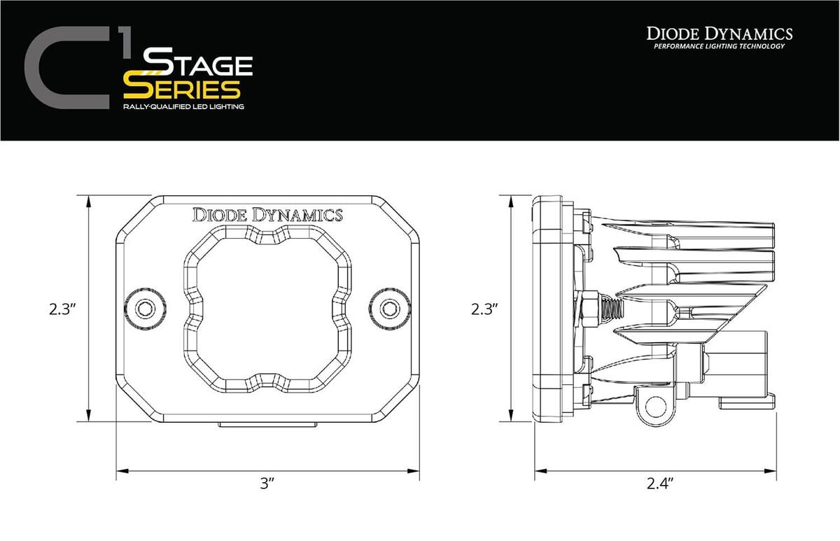 Diode Dynamics Stage Series C1R White Flood Flush Mount LED Pod - Pair