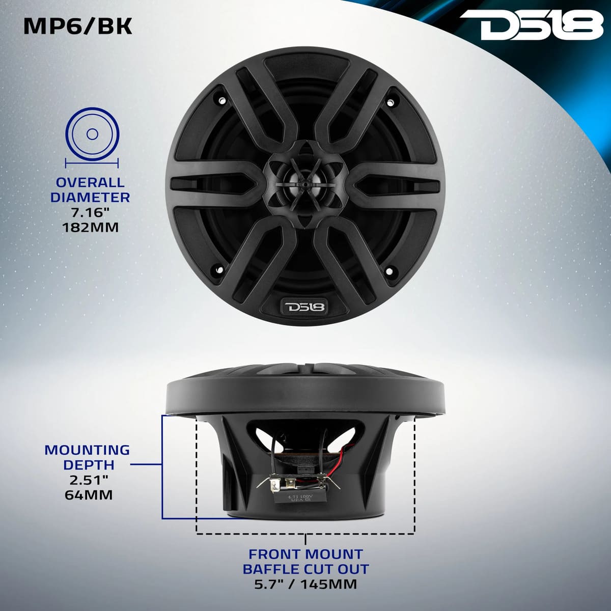 DS18 MP 6.5" 2-Way Coaxial Marine Speaker 60 Watts RMS 4-Ohm