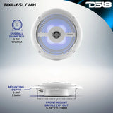 DS18 NXL 6.5" 2-Way Coaxial Marine Shallow Speaker w/ 25 Watts RMS 4-Ohm RGB LED Lights
