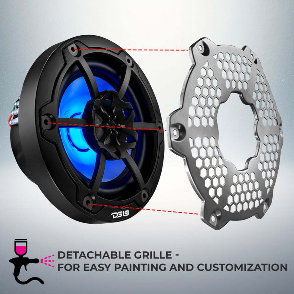 DS18 NXL 6.5" 2-Way Coaxial Marine Speaker w/ 100 Watts RMS 4-Ohm RGB LED Lights
