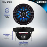 DS18 NXL 6.5" 2-Way Coaxial Marine Speaker w/ 100 Watts RMS 4-Ohm RGB LED Lights