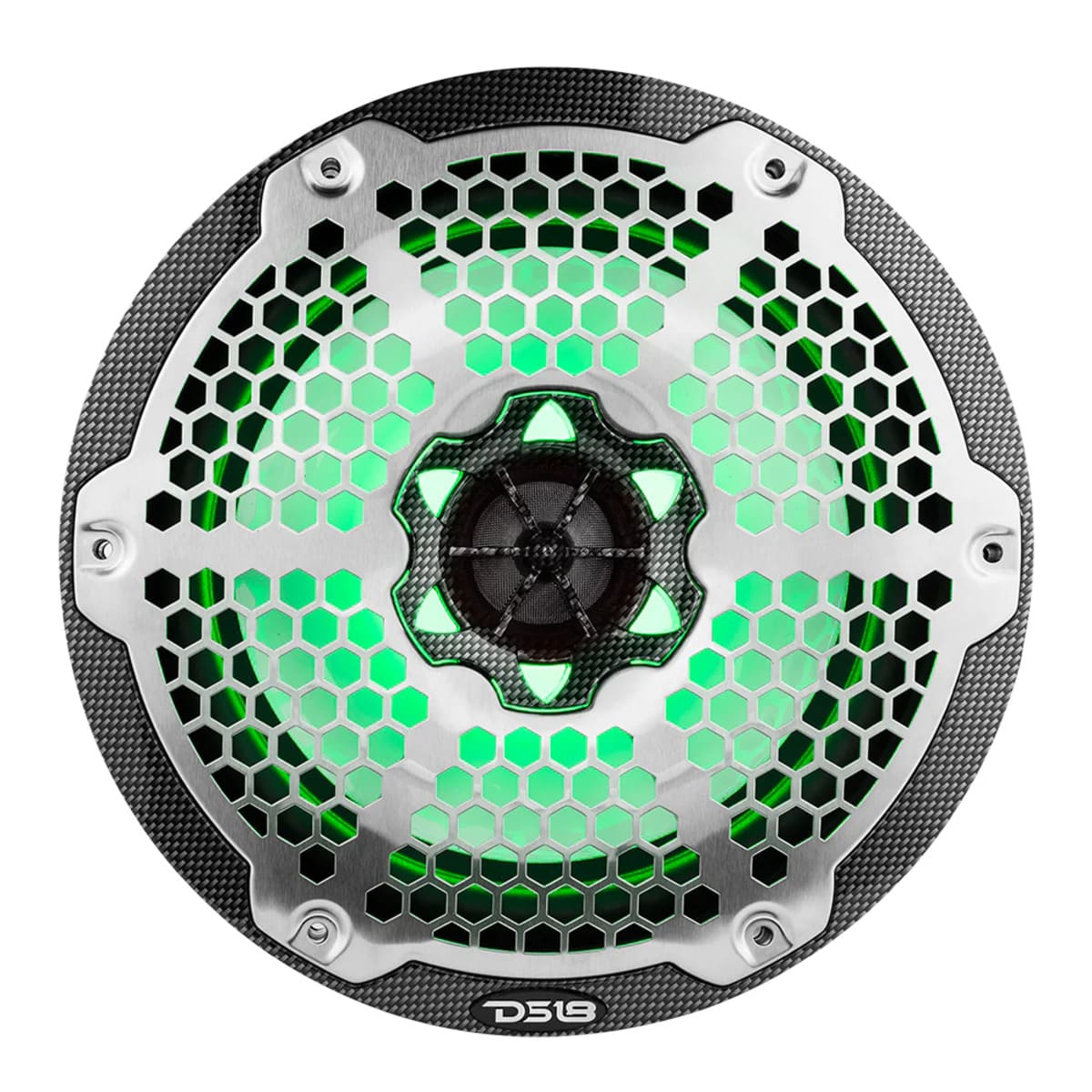 DS18 NXL 8" 2-Way Coaxial Marine Speaker w/ 125 Watts RMS 4-Ohm RGB LED Lights - Black Carbon Fiber