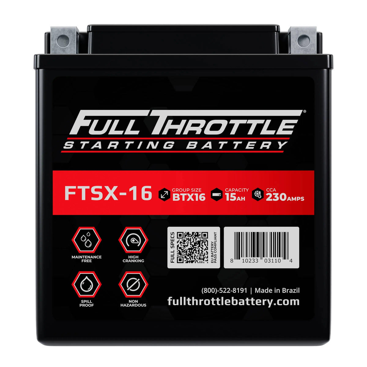 Full Throttle Starting Series High Performance AGM Battery - FTSX-16
