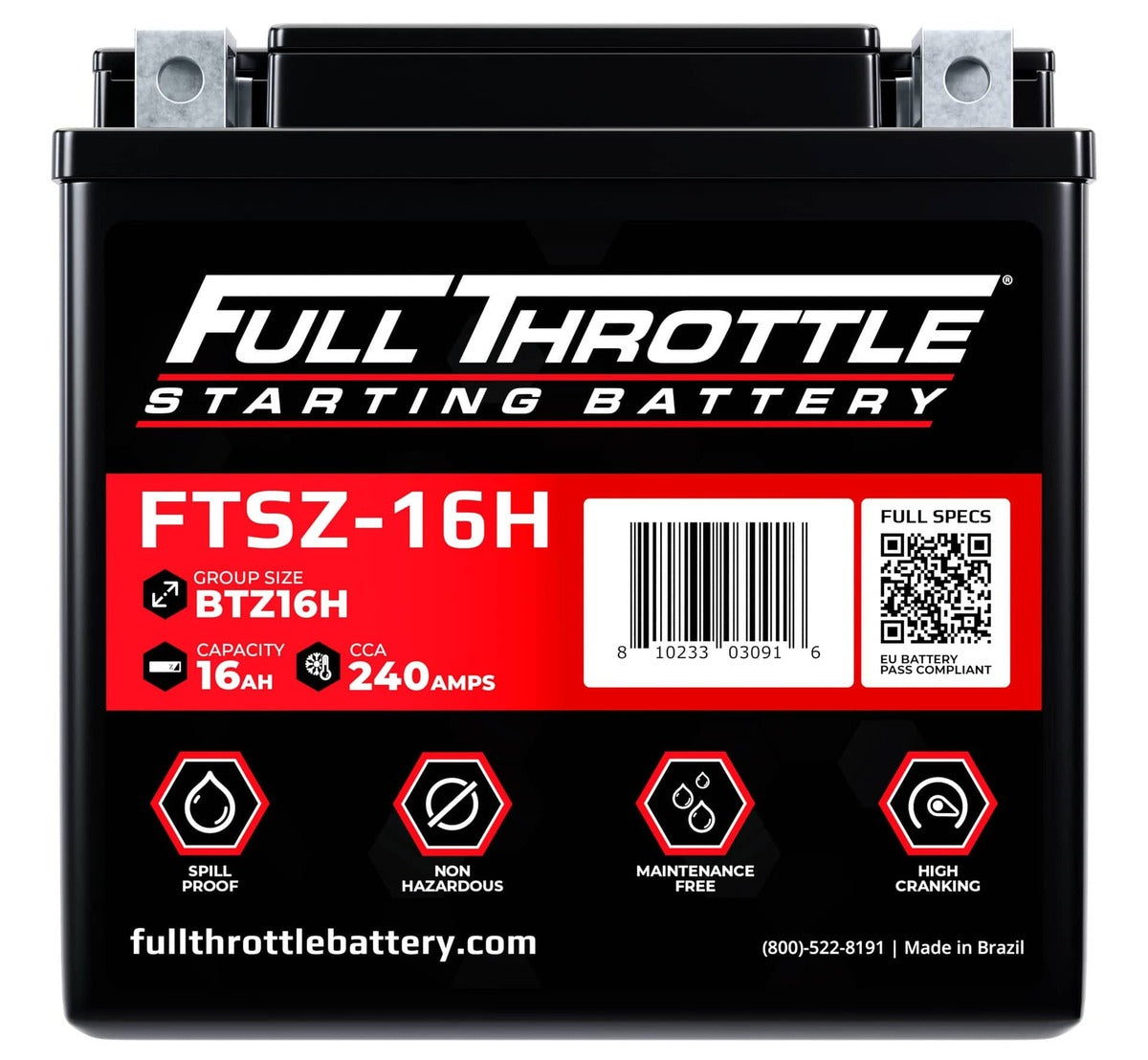 Full Throttle Starting Series High Performance AGM Battery - FTSZ-16H