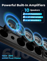 Kemimoto 1.25" - 2' Roll Bar 10 Speaker Aluminum RGB Sound Bar