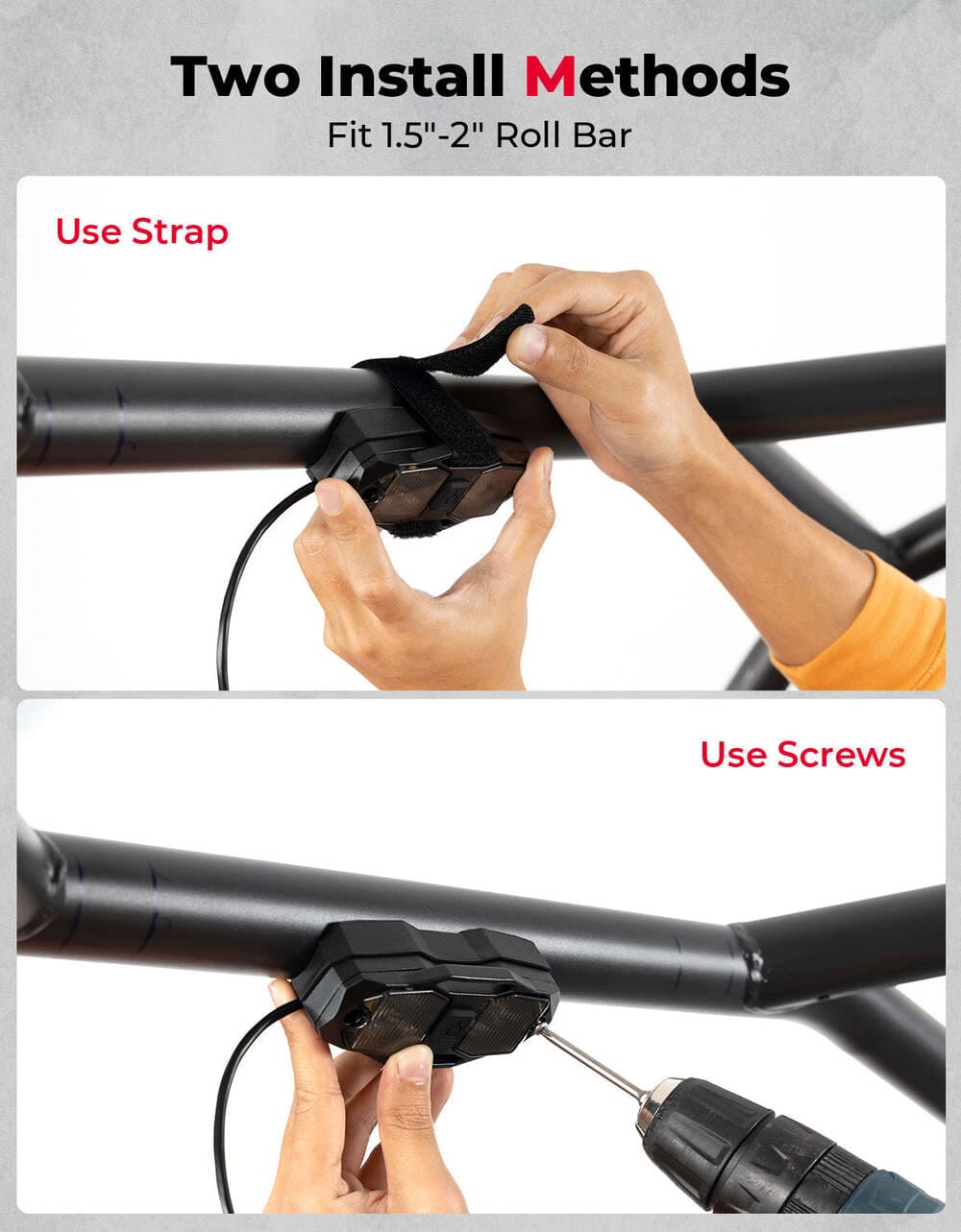 Kemimoto 1.5"-2" Roll Bar Aluminum Waterproof 600mAh UTV Rechargeable Dome Light