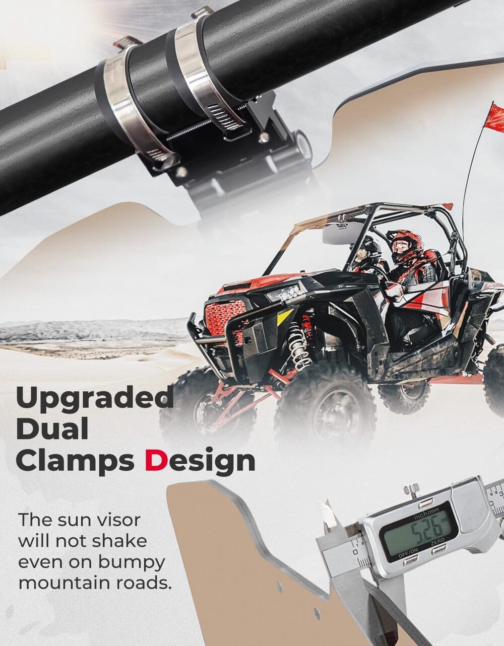 Kemimoto 1.5”-2” Roll Bars Oversized Upgraded UTV Sun Visor Mirror