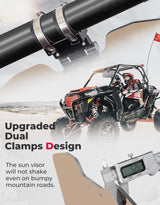 Kemimoto 1.5”-2” Roll Bars Oversized Upgraded UTV Sun Visor Mirror