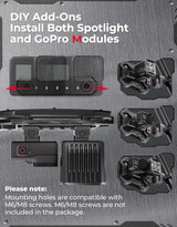 Kemimoto 1.65-2 Inch Roll Bar CNC UTV X Mirror w/ Integrated Light Mount - 1 Pair