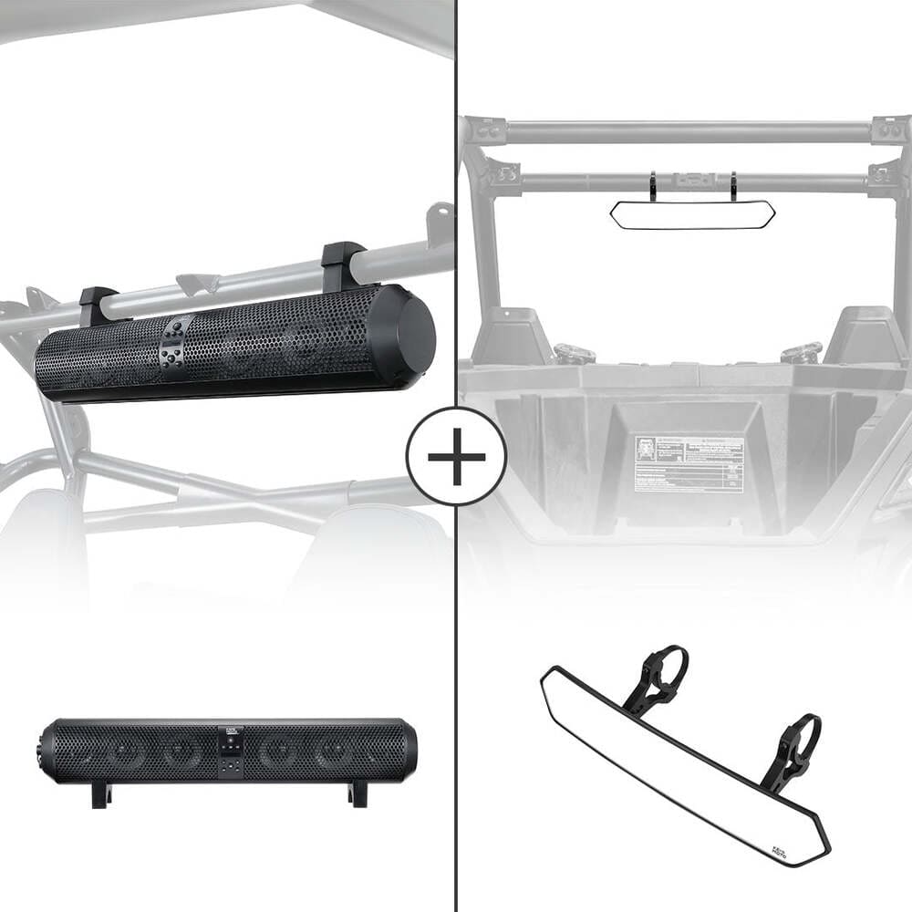 Kemimoto 1.65''-2'' Roll Bar UTV Bluetooth Sound Bar & Rear View Mirror