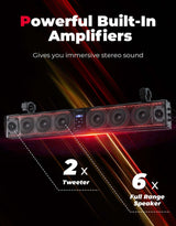 Kemimoto 1.75''-2.25'' Roll Bar 8-Speaker RGB UTV Bluetooth Sound Bar - 33"