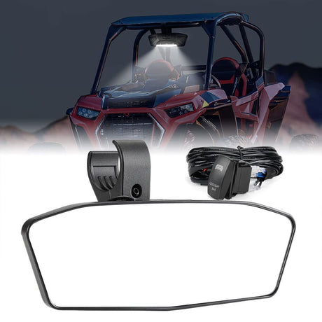 Kemimoto 1.75"-2" Round Roll Bar Rear View Mirror w/ Lights Fit