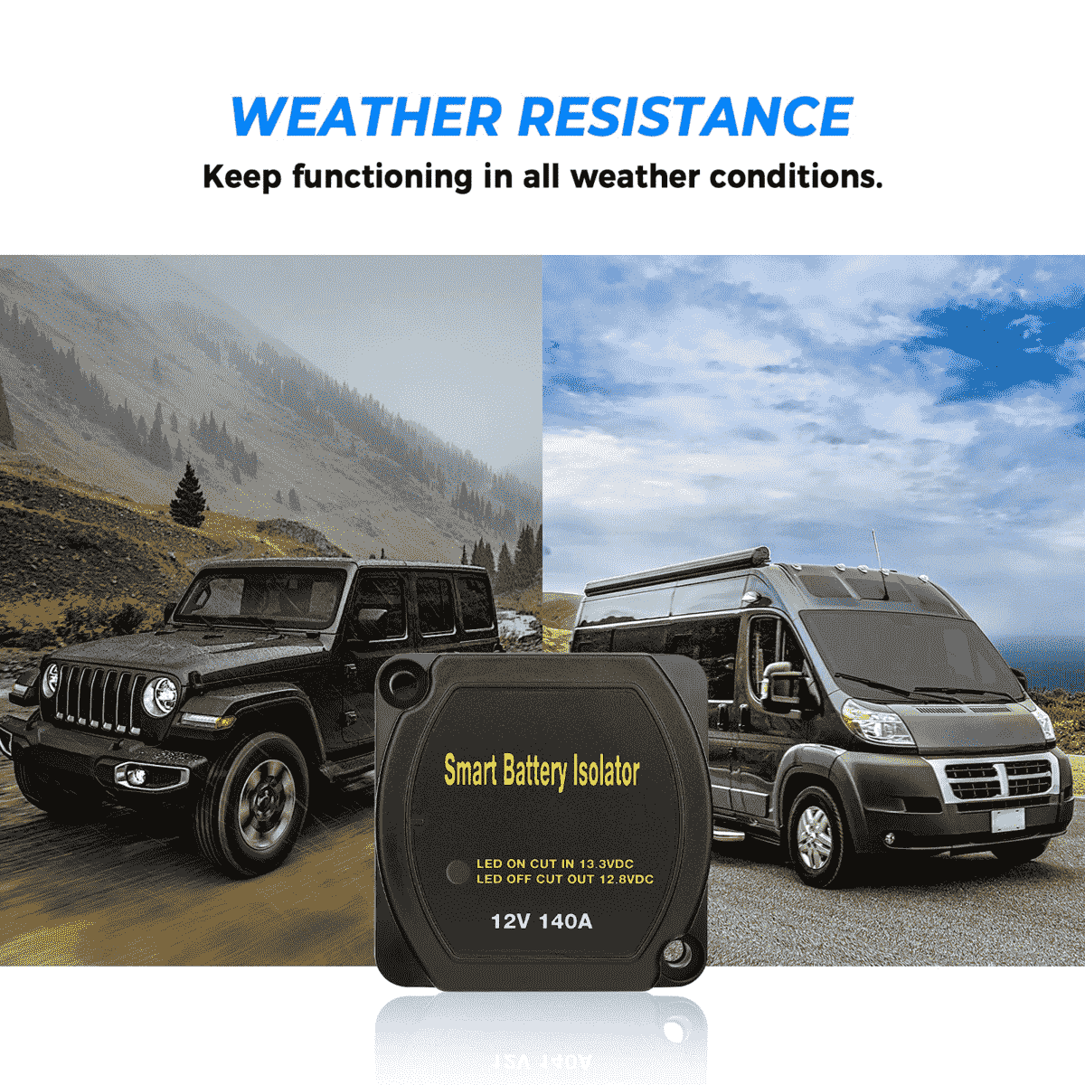 Kemimoto 12V 140A Dual Battery Waterproof Voltage Sensitive Relay