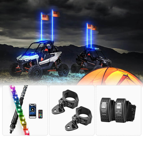 Kemimoto 12V Switch On-Off APP Control & Flag mount & Whip Light w/RF - 2Pcs