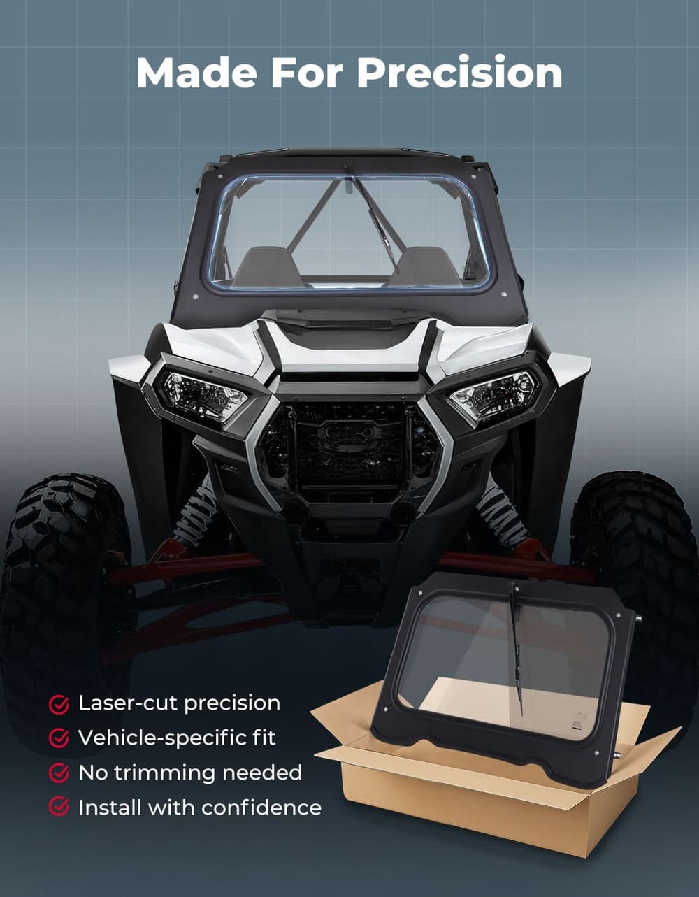 Kemimoto '14-'18 Polaris RZR XP 1000 Glass Windshield w/ Manual Wiper