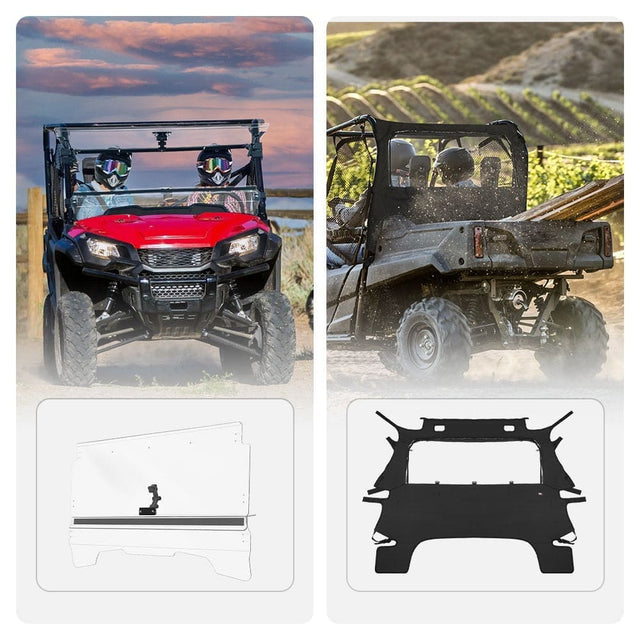 Kemimoto '14-'23 Honda Pioneer 3-IN-1 Flip Windshield & Rear Panel w/ Open Window