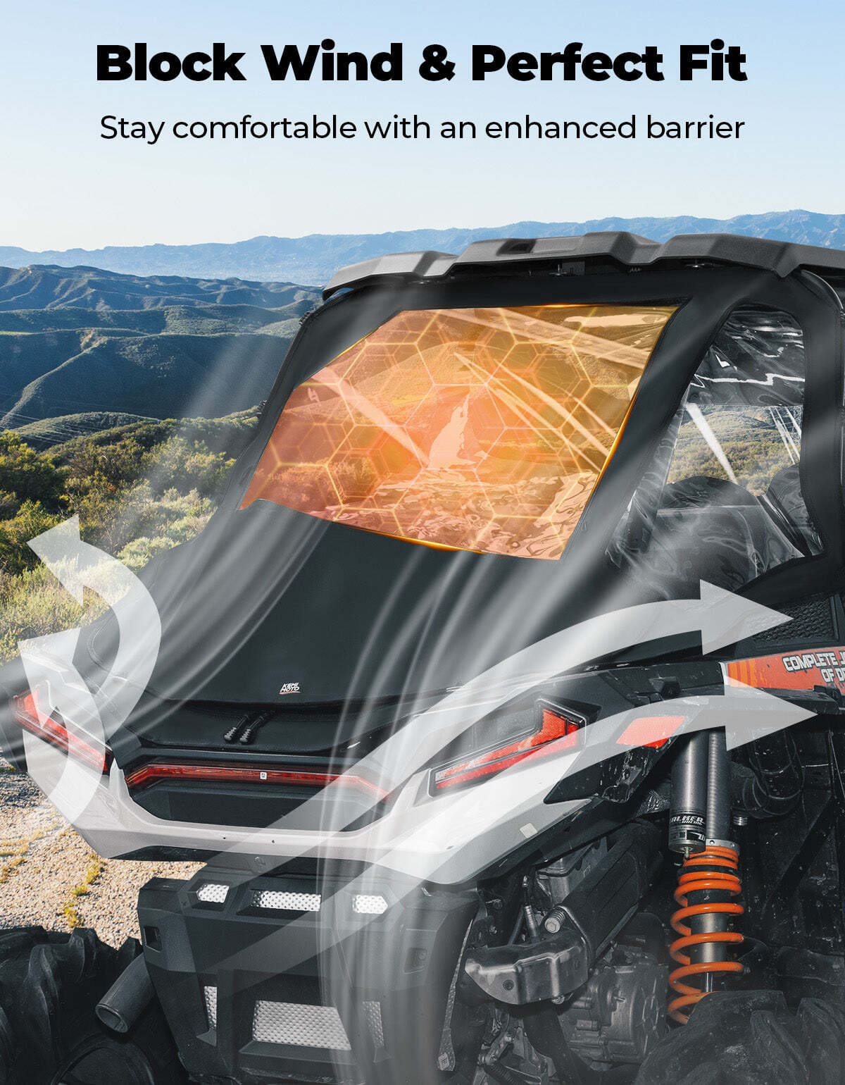 Kemimoto '14-'23 Polaris RZR XP 1000 2 in 1 UTV Rear Soft Windshield w/ Cargo Bed Cover
