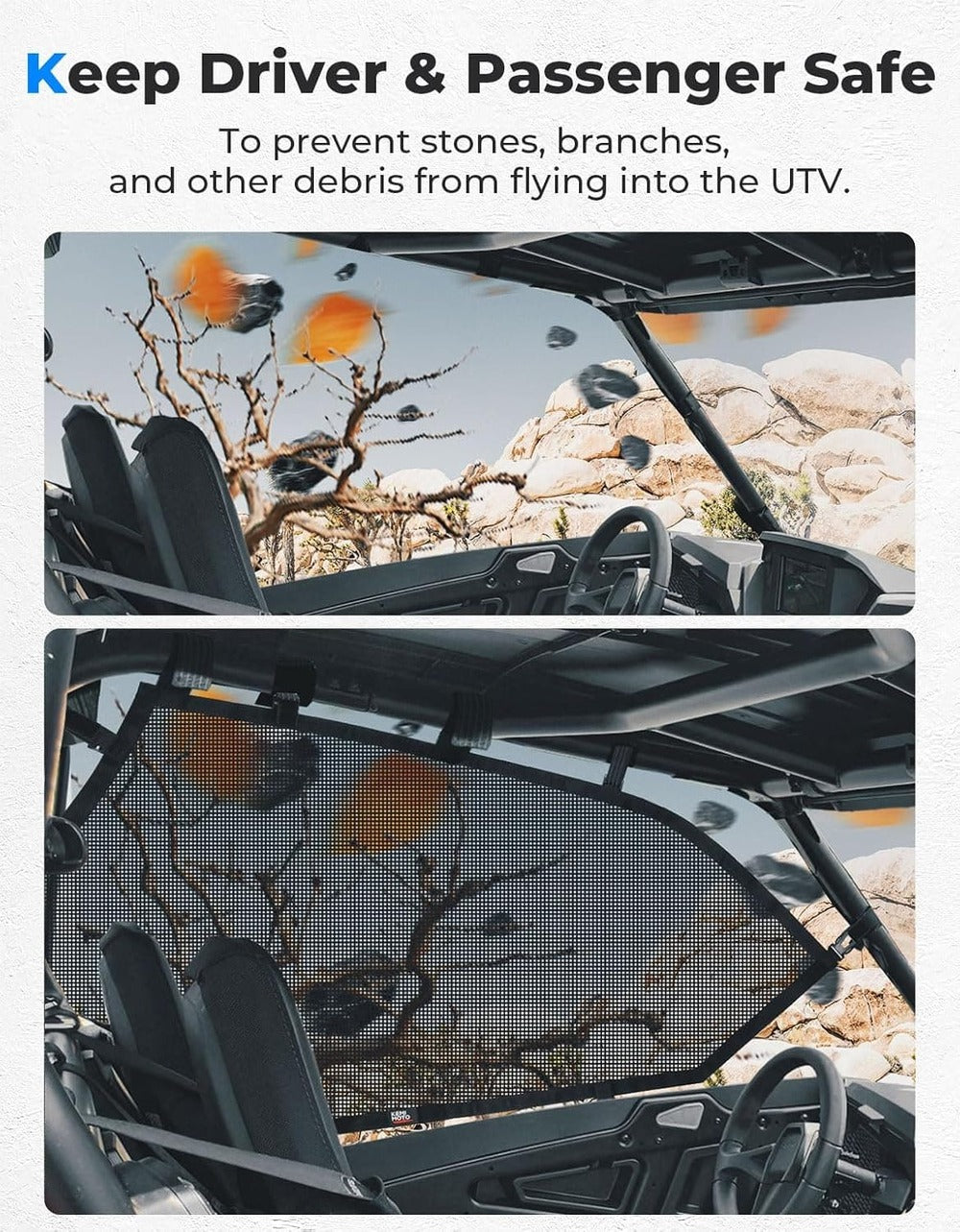 Kemimoto '14-'23 Polaris RZR XP 1000 Mesh Shield Protective Door Net