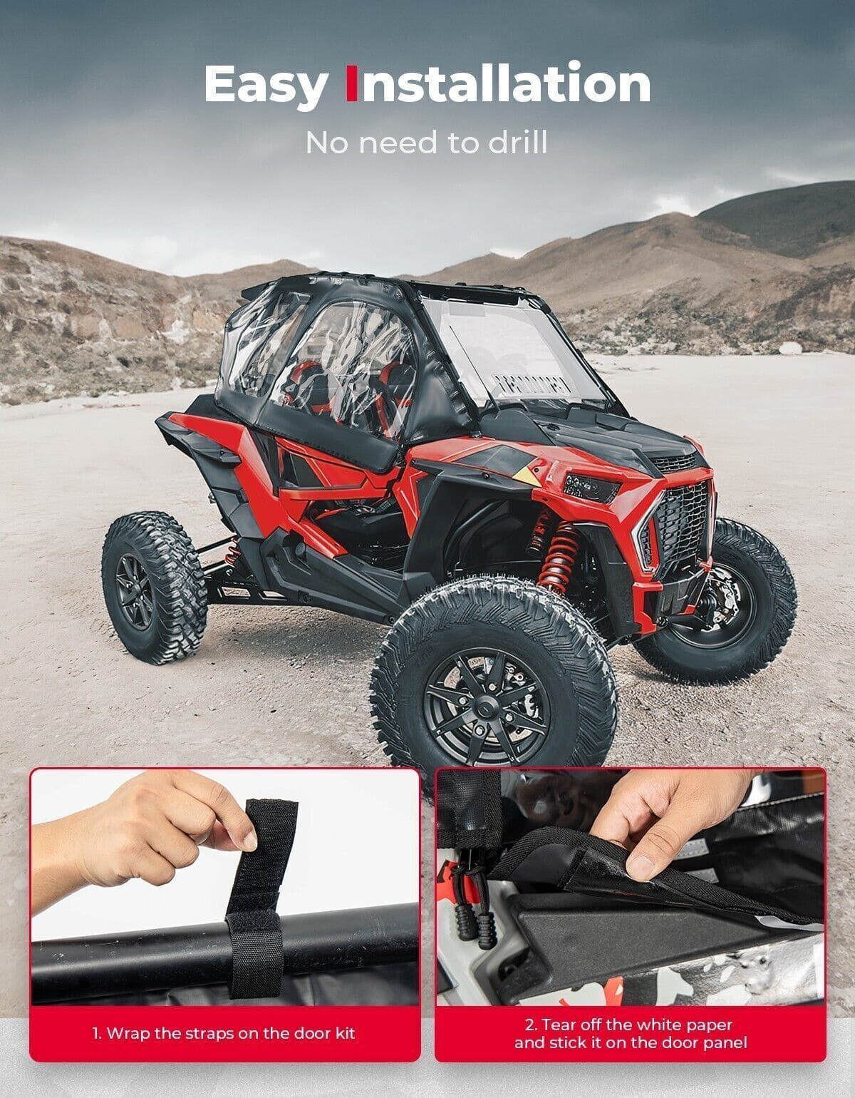 Kemimoto '14-'23 Polaris RZR XP 1000 Soft Upper Door Cab Enclosure Set