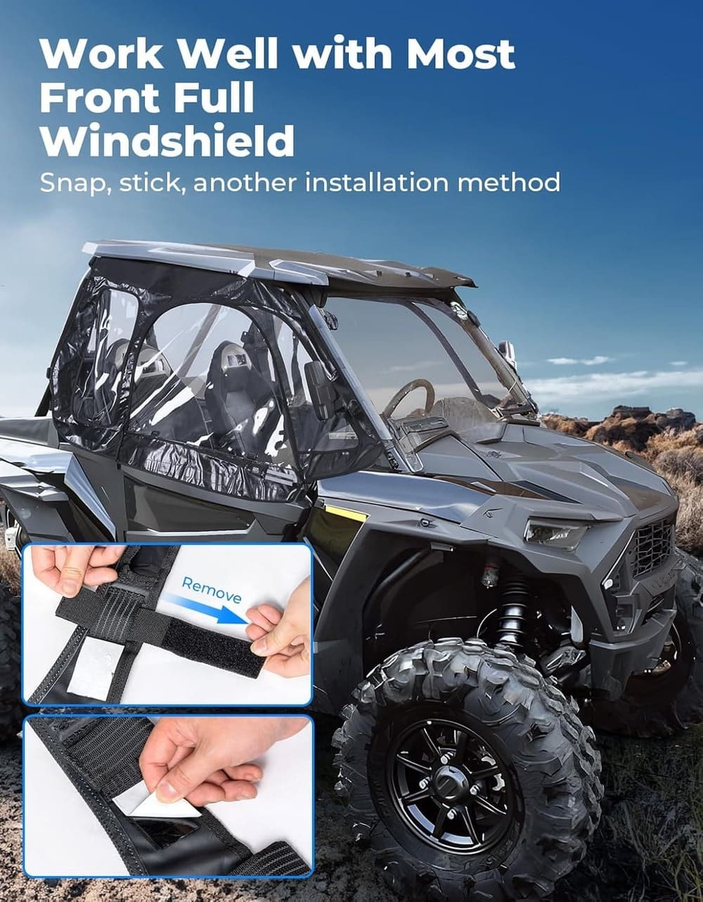 Kemimoto '14-'23 Polaris RZR XP 1000/XP Turbo UTV Soft Upper Door Cab Enclosure Set